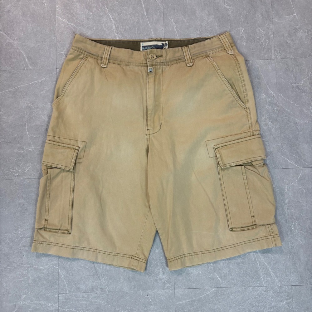 Hollister Co Cargo Shorts Khaki Tan Size 30 Utility Multi Pocket Cotton Twill